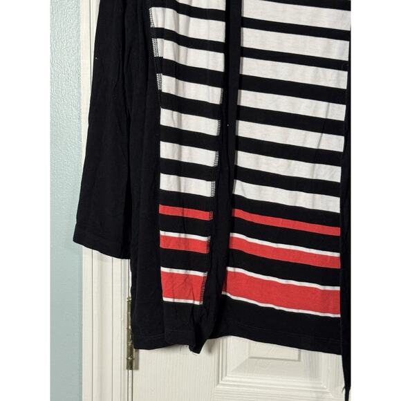 Alfred Dunner Shirt Set, Cardigan With Built In Tank, White With Black/Red, M - Picture 3 of 7